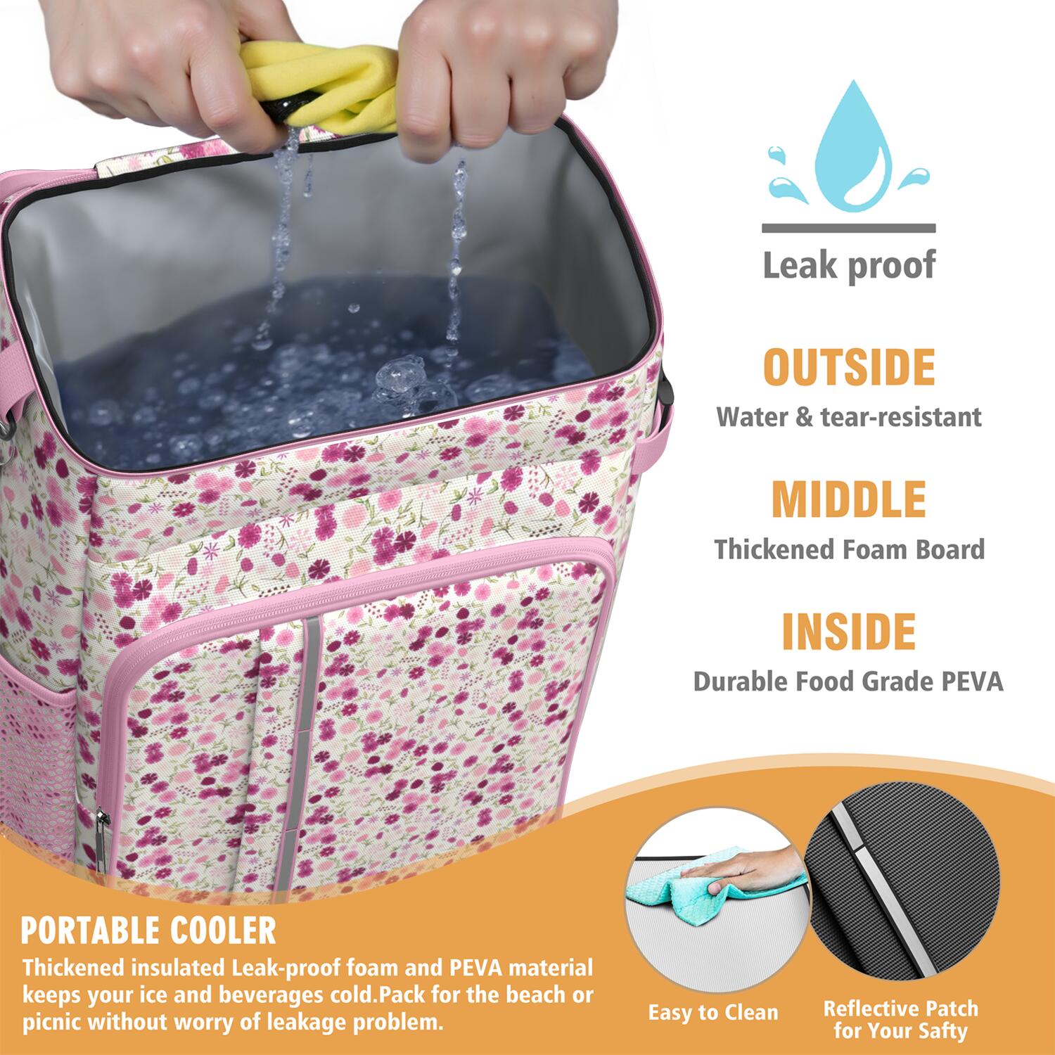 Travel Cooler Bag - Pioneer Flower Floral Print Pattern Camping Beer Cooler Backpack with Bottle Opener- Waterproof Insulated Picnic Backpacks - Cooler Bag for Beach