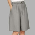thumbnail image 2 of Wide Leg Linen Shorts for Women Elastic High Waisted Pleated Bermuda Shorts,Light Gray,3XL, 2 of 8