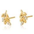 thumbnail image 5 of 14K Solid Yellow Gold Cubic Zirconia CZ Fern Leaf Flowers Stud Earrings, 5 of 10