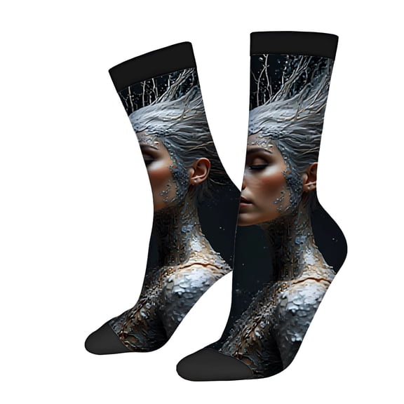 Unisex Trendy Socks - 2 Pairs with Ethereal Humanoid Design Intricate Patterns Perfect for All Seasons Mixed Colors