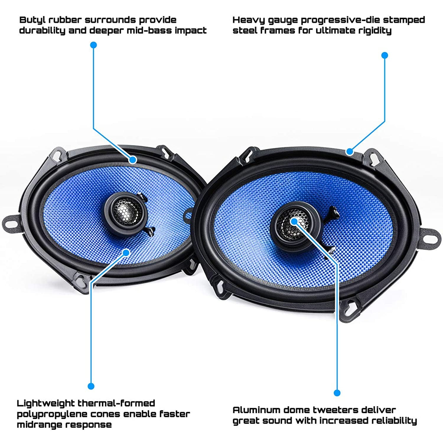 Hifonics Alpha Ha5768cx A 5 X 7 6 X 8 Inch Coaxial Car Speakers 250 Watt Max Black And Blue Aluminum Dome Tweeter Voice Coil Walmart Com Walmart Com
