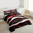 thumbnail image 4 of Manfei Modern Minimalist Artistic Bedding Comforter Set,Geometric Waves Lines Twin Comforter Sets,Red Black Bedding Set For Girl Teens,Microfiber Bedroom Decor Reversible,2-Piece, 4 of 9