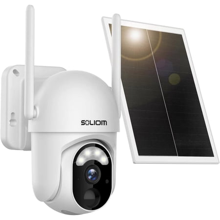 Soliom Solar Security Cameras Wireless Outdoor Battery Powered Mini Camera Pan Tilt 355°View with 1080p Night Vision,Spotlight PIR Motion Sensor, S40 Wifi