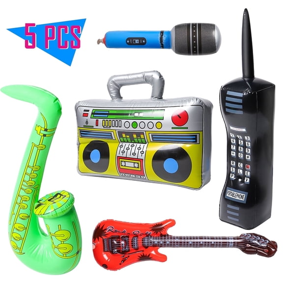 Haooryx Inflatable Telephone Guitar Decoration, 80s Party 5 Count