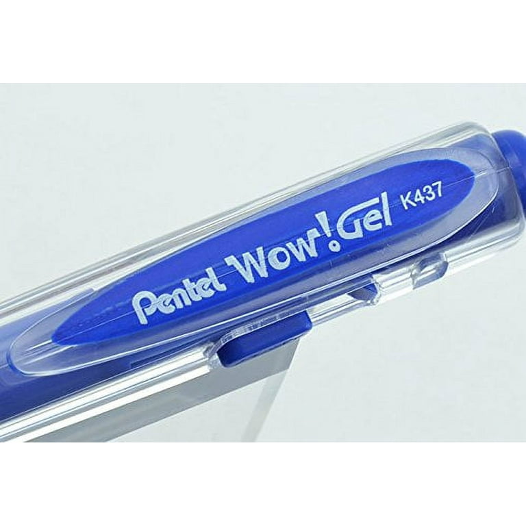 Pentel Wow! Retractable Liquid Gel Pen, Fine .7mm Metal Tip, Blue Ink, Bulk Lot of 15 (K437)