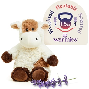 Warmies Microwavable Weighted Stuffed Animal, Lavender-Scented Cow Plushie, 1.5 lbs