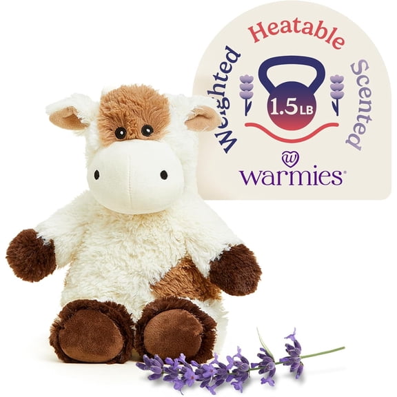 Warmies Microwavable Weighted Stuffed Animal, Lavender-Scented Cow Plushie, 1.5 lbs