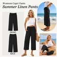 thumbnail image 5 of TEMOFON Linen Capri Pants Summer Wide Leg Pants for Women Black Flowy Drawstring Waist Womens Pants S, 5 of 8