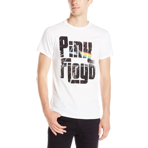 Pink Floyd Mens T-Shirt - Distressed Name Darkside Style (Small, White)