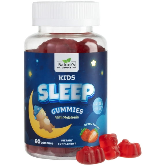 Nature's Choice Kids Melatonin 1mg Gummy, 100% Drug-Free & Effective Sleep Supplement Gummies for Children Ages 3 and Up, Chewable Supplement for Restful Sleep, Natural Berry-Flavored - 60 Gummies