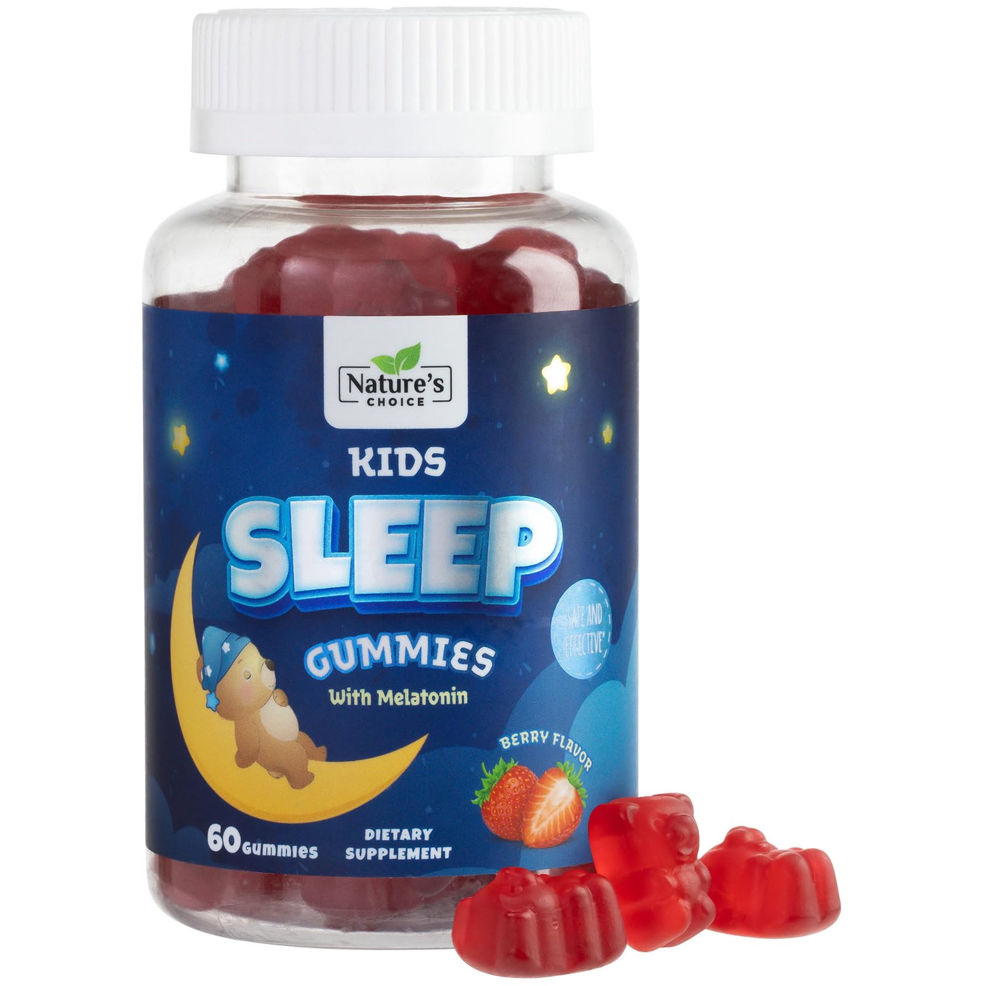 Nature's Choice Kids Melatonin 1mg Gummy, 100% Drug-Free & Effective Sleep Supplement Gummies for Children Ages 3 and Up, Chewable Supplement for Restful Sleep, Natural Berry-Flavored - 60 Gummies