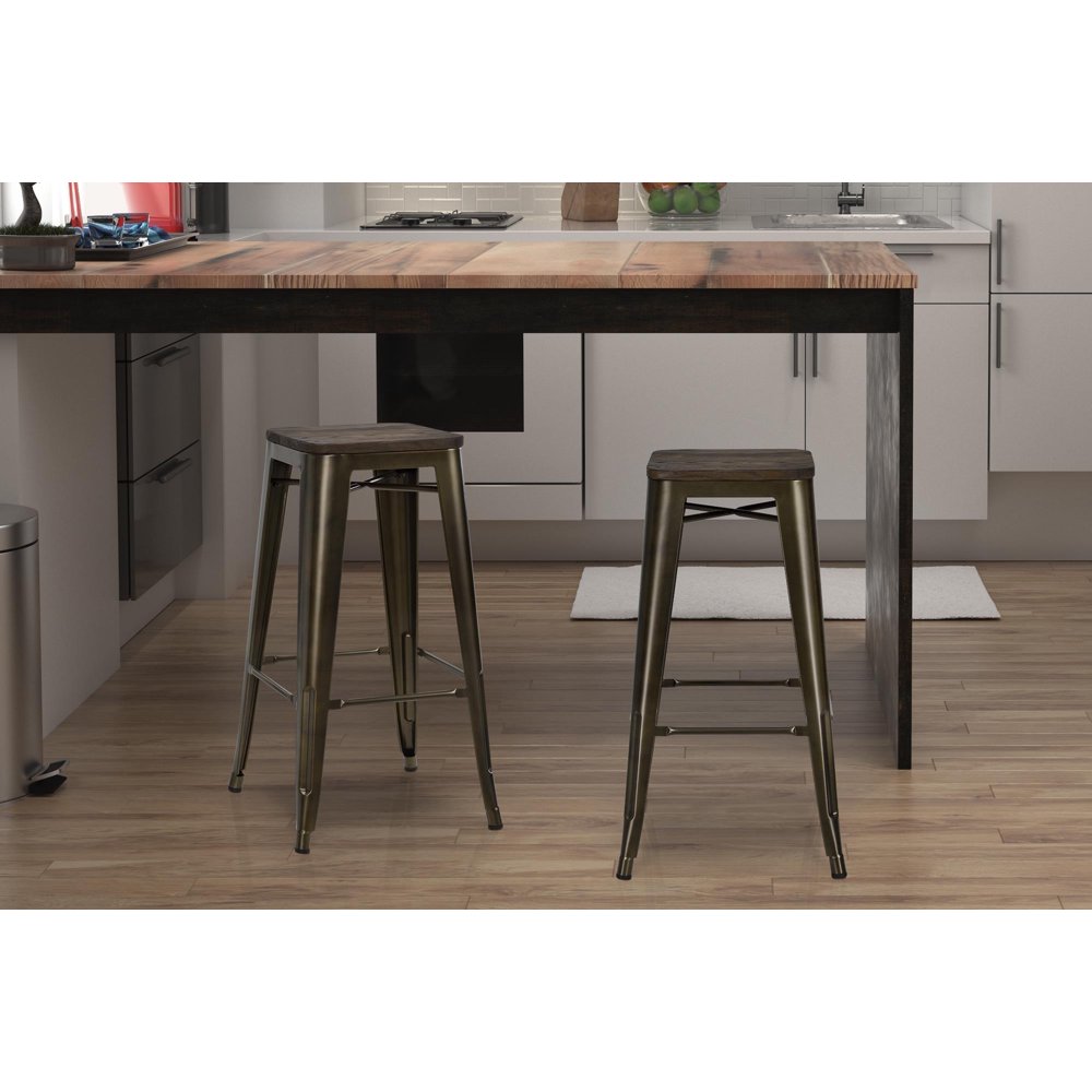 Dorel Home Products Fusion 30" Metal Backless Bar Stool with Wood Seat