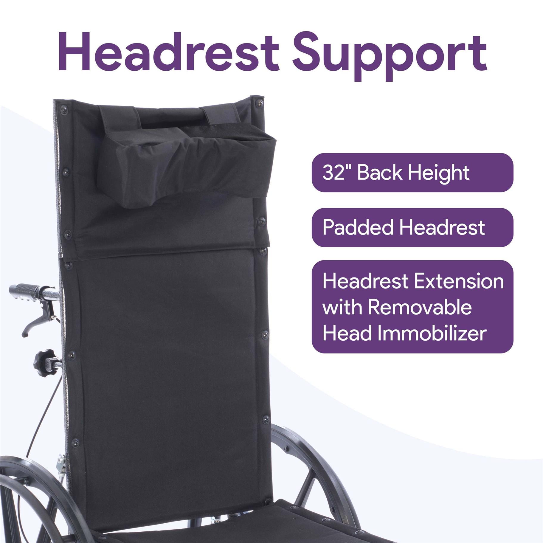 ProHeal Premium 18” Reclining Wheelchair with Elevating Legrests, Headrest Support, Removable Desk Arms, - 300LB Capacity