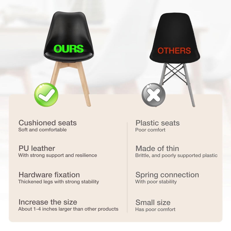 BEAUTYPEAK Dining Chairs Set of 4 PU Leather Upholstered Side Chairs with Padded Seats Solid Wood Legs Modern Accent Chairs, Black