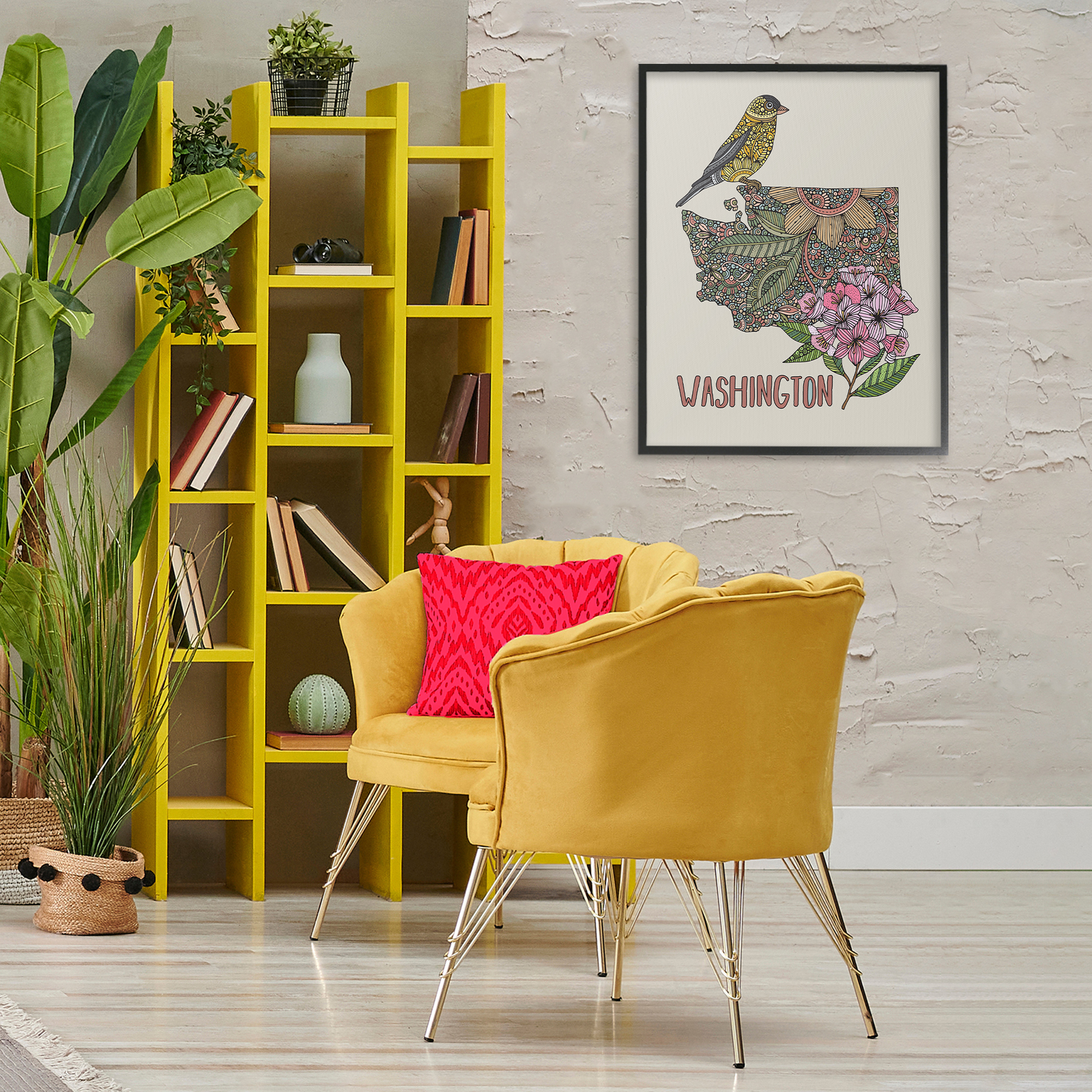 Stupell Industries Floral Washington State Botanical & Floral Painting Black Framed Art Print Wall Art, 24 x 30