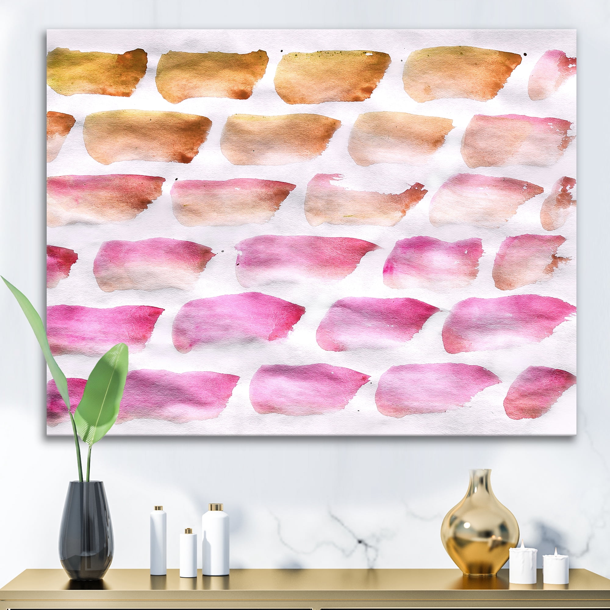 Designart ' Dark Yellow and Pink Abstracts Brushes ' Modern Canvas Wall Art Print