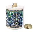 thumbnail image 3 of Moroccan Piggy Bank, Oriental Petals Hippie Vintage Mosaic Design, Ceramic Coin Bank Money Box for Cash Saving, 3.6" X 3.2", Blue Mustard, by Ambesonne, 3 of 4