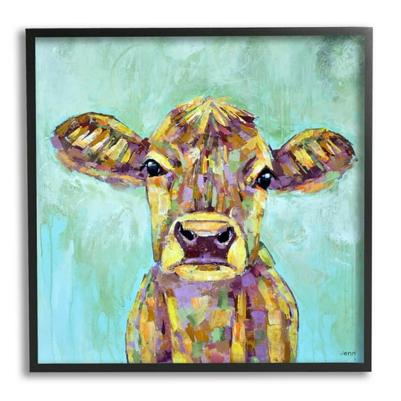 Modern Cow Farm Animal Portrait Animals & Insects Painting Black Framed Art Print Wall Art
