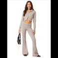 thumbnail image 2 of Conjunto de Dos Piezas de Punto para Mujer: Suéter de Larga con Cremallera, Sudadera Corta con Capucha y Pantalón Acampanado. Gris S, 2 of 8