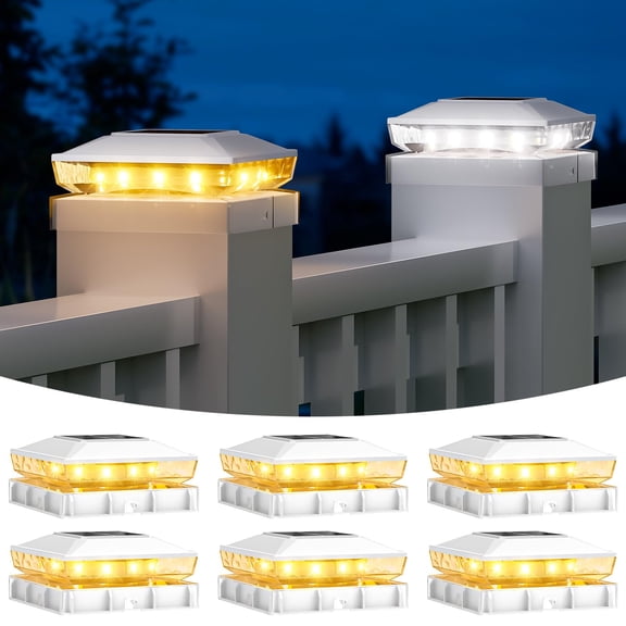 Solar Post Cap Lights Outdoor Waterproof, 2 Lighting Modes 4x4 Post Solar Lights, Fence Posts Solars Light for Deck Patio Garden Decoration, 4x4 Posts Caps Wood Vinyl, 12 Pack (White)