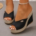 thumbnail image 6 of Samdudou Espadrille Wedges Womens Summer Open Toe Canvas Upper Jute Wrapped Slide Dressy Casual Daily Wear Ladies Outdoor Vacation Beach Shopping Essential Footwear, 6 of 9
