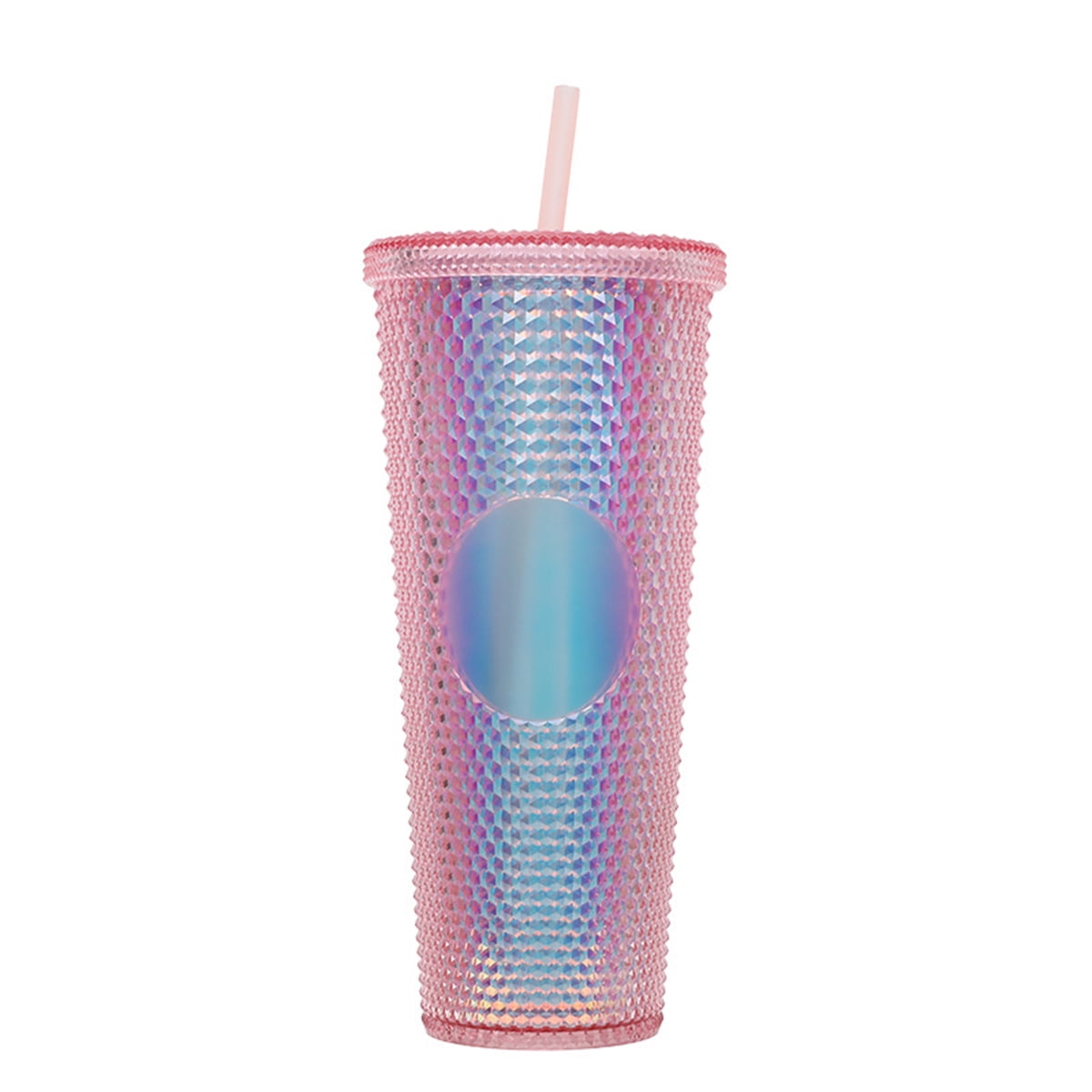 IMMEKEY Studded Tumbler with Straw, Double Walled Iridescent Travel