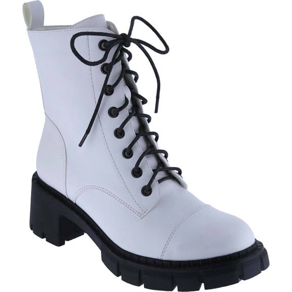 Women's Lace Up Ankle Boots Round Toe Mid-Calf Boot Lace-Up Side Zipper Classic Combat Fall Winter Military Booties