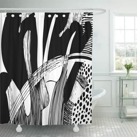 KSADK Colorful Linear of Abstract Black and White Drawing Gray Modern Line Block Color Shower Curtain 66x72 inch