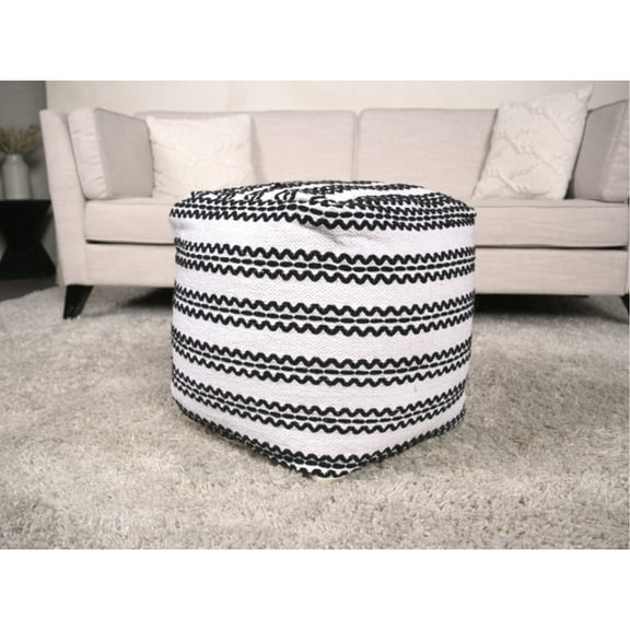 Handmade Natural And Black Fabric Pouf, 16x16x16 Square, 200-pound Capacity, Cotton, Fully Assembled, Spot Clean, Beads Filled Handcrafted 200lbs Robust Clean Only, With