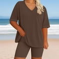 thumbnail image 2 of AherBiu Plus Size Summer Outfits for Women 2 Piece Short Sets V Neck Tshirt with Bottom Shorts Workout Set, 2 of 4