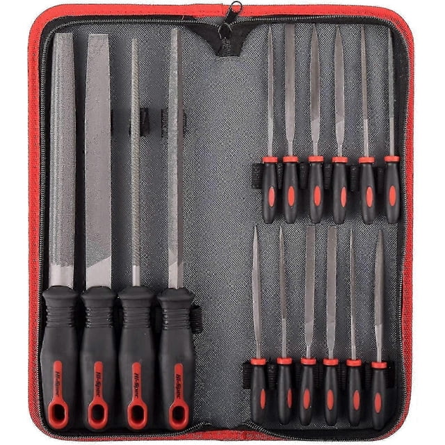 Hi-spec File Kit, 16pc Carbon-steel Files, 200mm File, Half Round, Round, Triangle File, 8pc Needle Files Compatible With Wood, Metal, Chipping And Ce