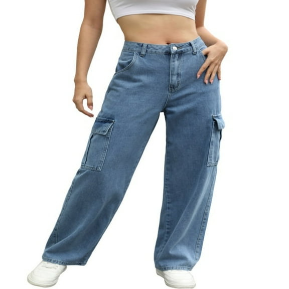 Ingzy Denim Jeans Pants Cargo Jeans Streetwear Trousers Multi Pocket Design