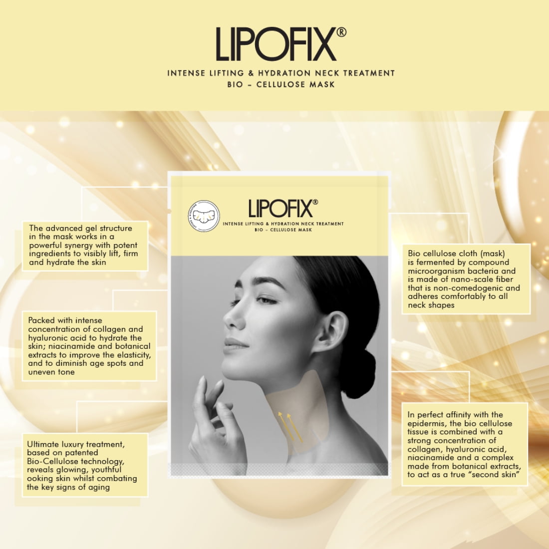 LipoFix. Tighten & Lift Advanced Collagen Neck Mask, Improves Crepey skin & Fine Lines 5Pc