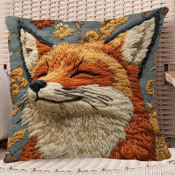 Decorative Throw PillowsforLiving Room, Couch Throw PillowsforLiving Room, Embroidered Throw Pillows, 18X18 In, Linen Base, Winter Decorations, Home, Orange Blue, 1 Pc