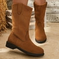 thumbnail image 3 of Dakaela Cowboy Cowgirl Boots for Women Suede Wide Mid Calf Western Booties Pull on Winter Country Biker Riding Shoes, 3 of 7