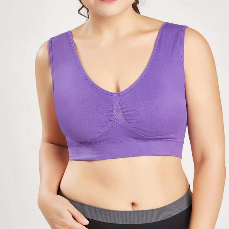 Mrat Clearance Bras for Older Women Clearance Women Pure Color Plus Size  Ultra-Thin Large Bra Sports Bra Full Bra Cup Tops Braless Bra Sticky Push up  L_23 Purple M 