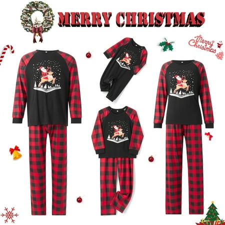 

Christmas Family Matching Pajamas Sets Santa Deer Plaid Print Tops Pants Xmas Holiday Sleepwear Loungewear Jammies Pjs Outfit