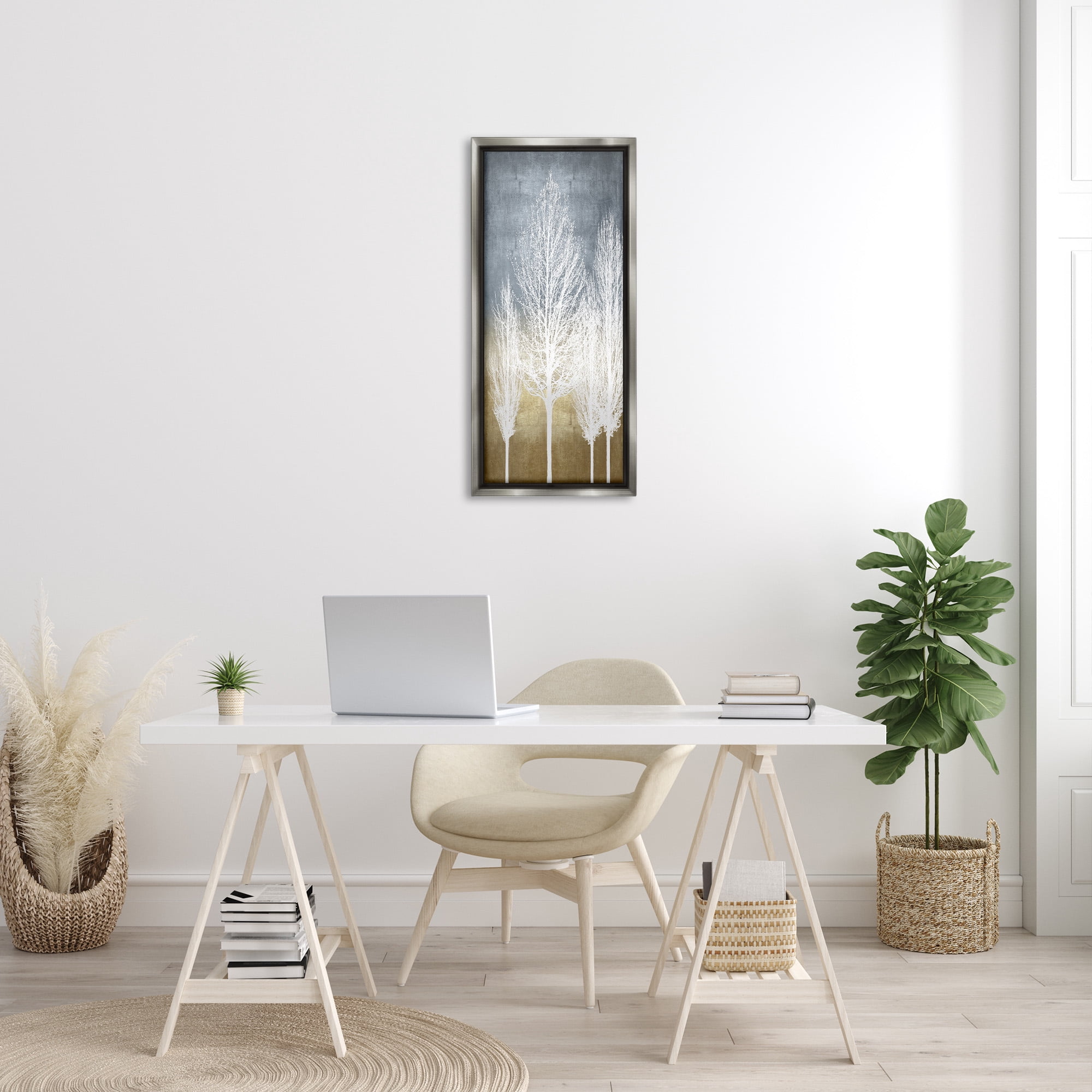 Stupell Industries Tall Tree Silhouettes Abstraction Landscape Painting Gray Floater Framed Canvas Art Print Wall Art, 15 x 31