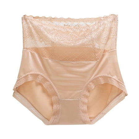 Tiqkatyck Womens Underwear High Waisted Silk Feeling Comfort Briefs Underwear Hiplift Lace Underwear Butt Lifting Panties Seamless Thong Panties for Women Beige M