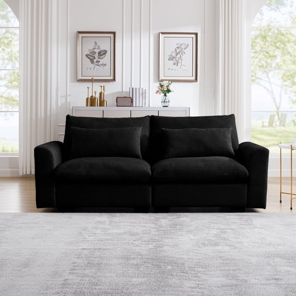 FFZ Modern 2-Seater Corduroy Sofa with Armrests for Apartments, Black