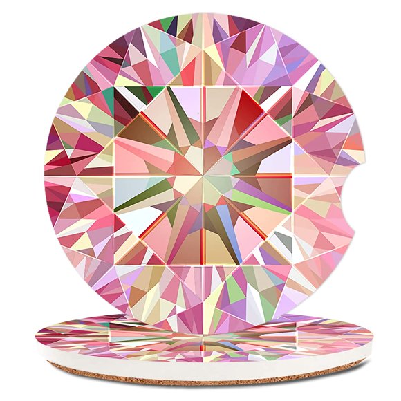 Pink Diamond Absorbent Cup Holders Car Coasters,Ceramic Stone Drinks Coaster Set for Women Man 2.56"(2 Pack)