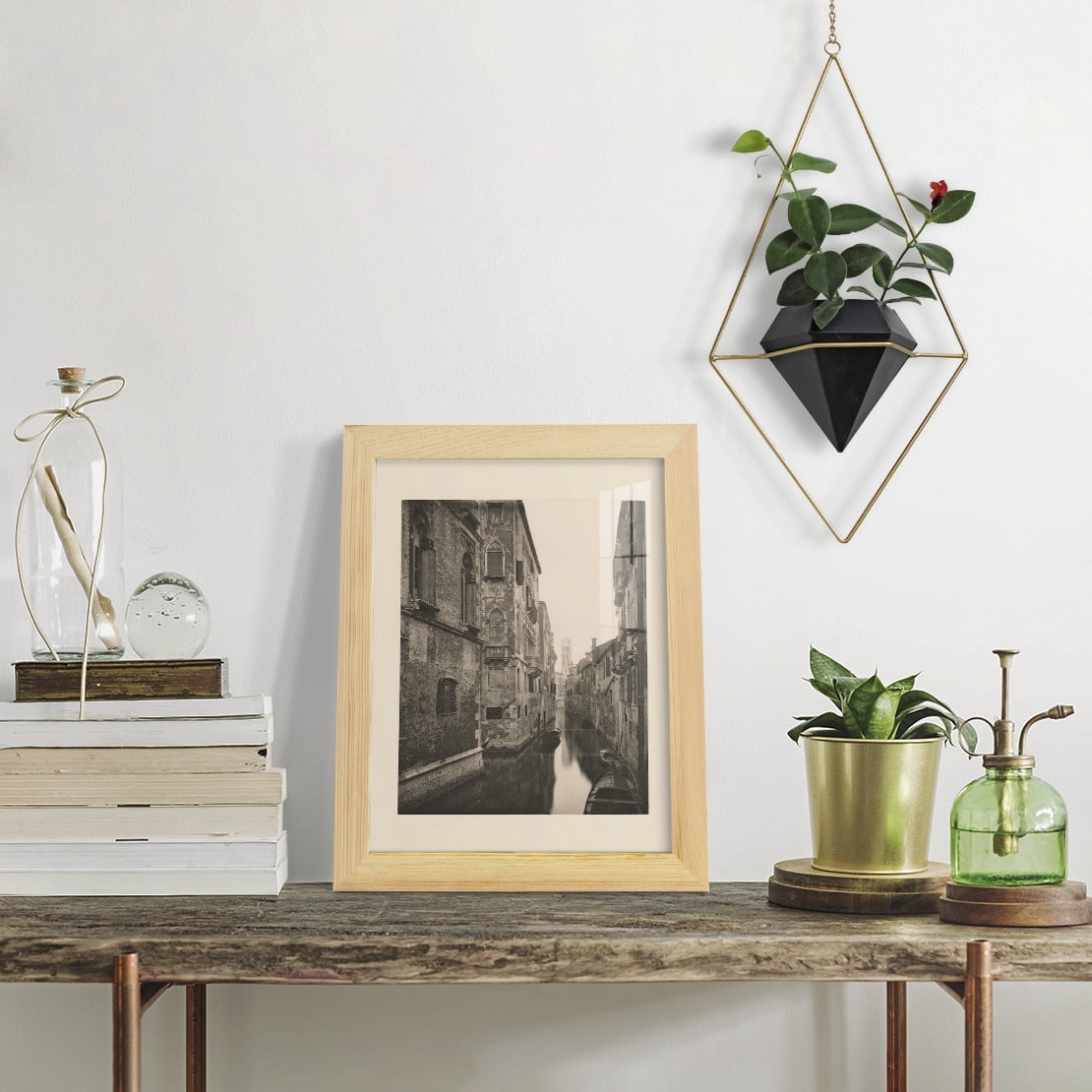 Vintage Views of Venice V - Framed Print w/glass - Natural Wood
