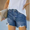 thumbnail image 4 of IROINNID Women's Casual Frayed Hem High Waist Versatile Denim Shorts With Pocket, 4 of 9