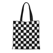LADDKE Canvas Tote Bag Checkers Checkerboard in Black and Pattern Custom Retro Checks Reusable Handbag Shoulder Grocery Shopping Bags