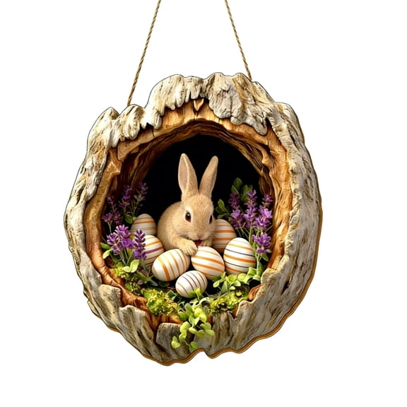 Easter Acrylic Pendant 20cm, Flat Cute Car Decoration, Holiday Ornament with Chain, Colorful Spring Decor for Garden Wall Door Display
