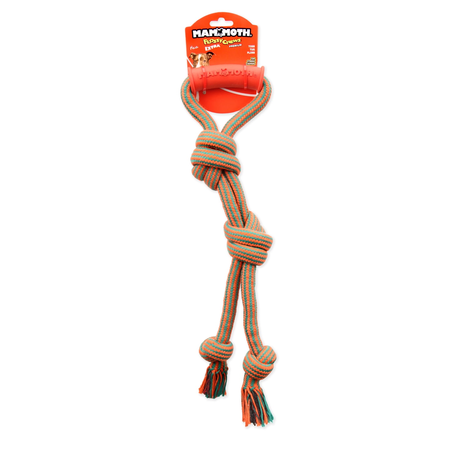 Mammoth Flossy Chews Extra Cottonblend Twin Tug with Handle Rope Dog Toy, Small, 16", Assorted Colors