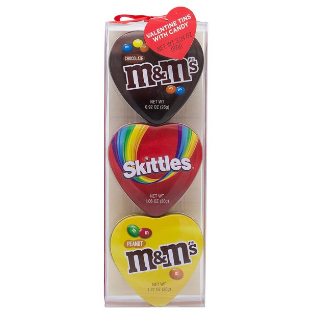 Frankford Candy Company M&M Skittles Stacked Heart Tin, 3.2 Ounce (Pack