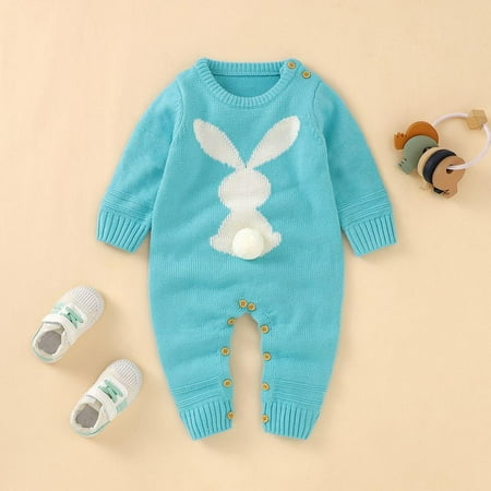 

Lovebay Baby Newborn Knitted Sweater Romper Longsleeve Outfit Cotton Jumpsuit with Cute Bunny Pattern 12-18 Months