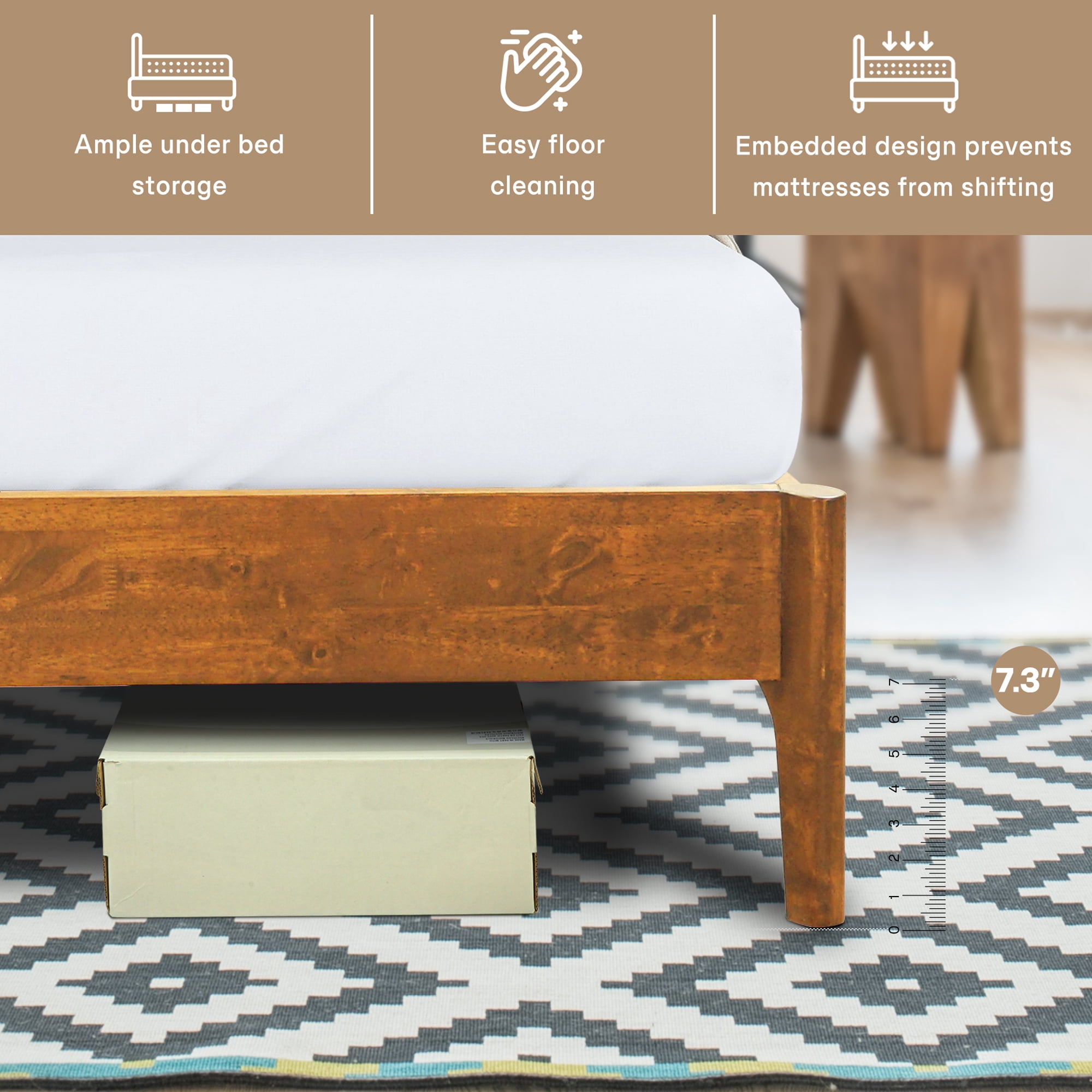Acacia Haven King Size Bed Frame and Headboard Solid Wood Platform Bed, King Bed Frame 800 lbs Capacity, Scandinavian Signature Wood Bed Compatible with All Mattresses, Caramel