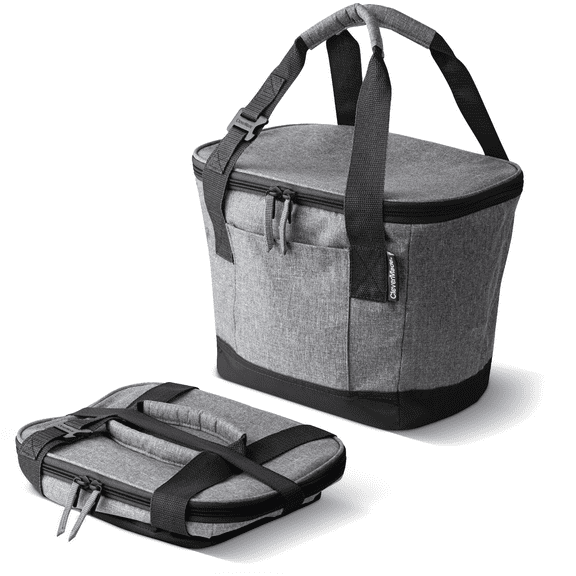 CleverMade Collapsible Tahoe Soft-Sided Cooler, 18 Can, Leakproof Insulation, Heather Gray/Black Polyester